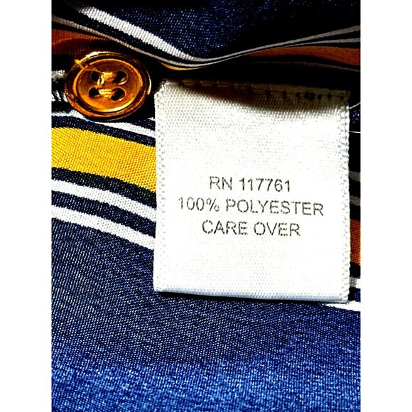 MPH Collection PL Navy Mustard Vertical Stripe Collared Button Front Shirt Dress - Picture 7 of 8